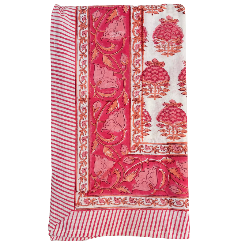 Pink Block Print Tablecloth