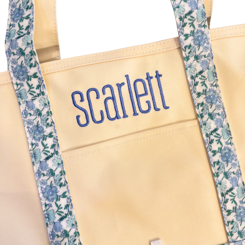 Coated Canvas Tote with Hamptons Floral Trim