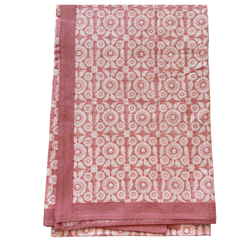 Feathered Tile Tablecloth in Pink