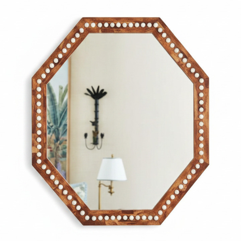 Octagonal Wood Mirror with Bone Inlay