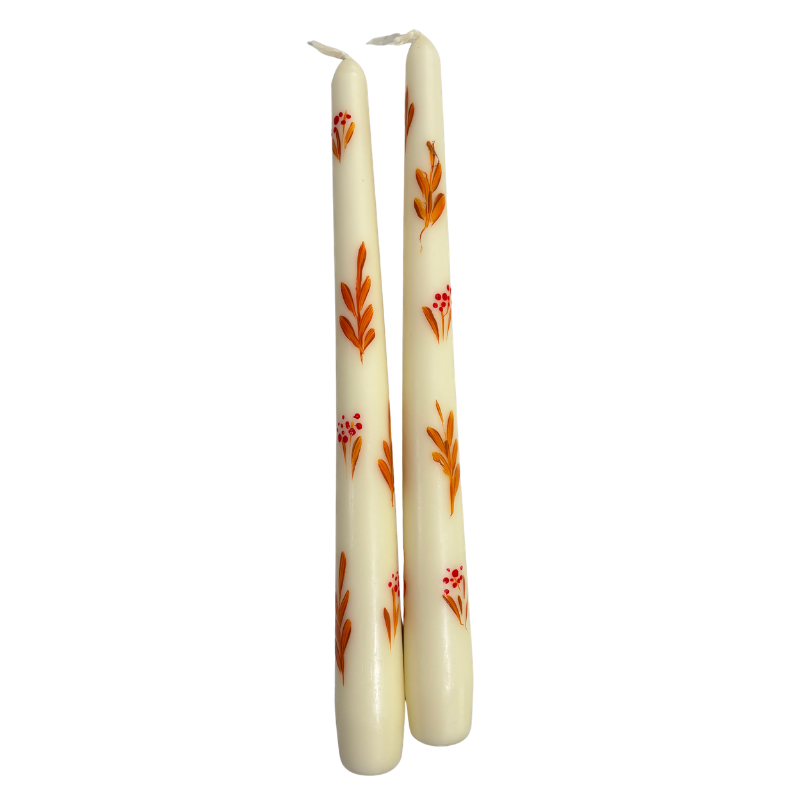 Hand Painted Autumn Taper Candles, Set of 2