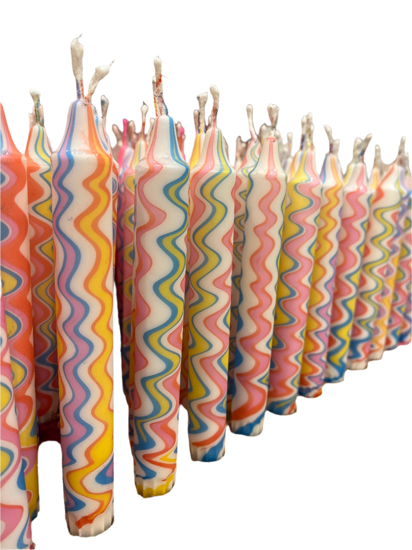 Rainbow Marble Taper Zigzag Candles, Pair