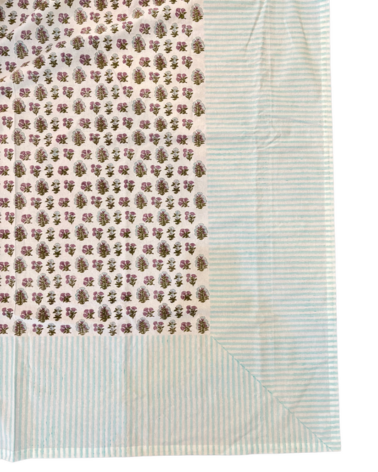 Madre Block Printed Table Cloth with Sky Border