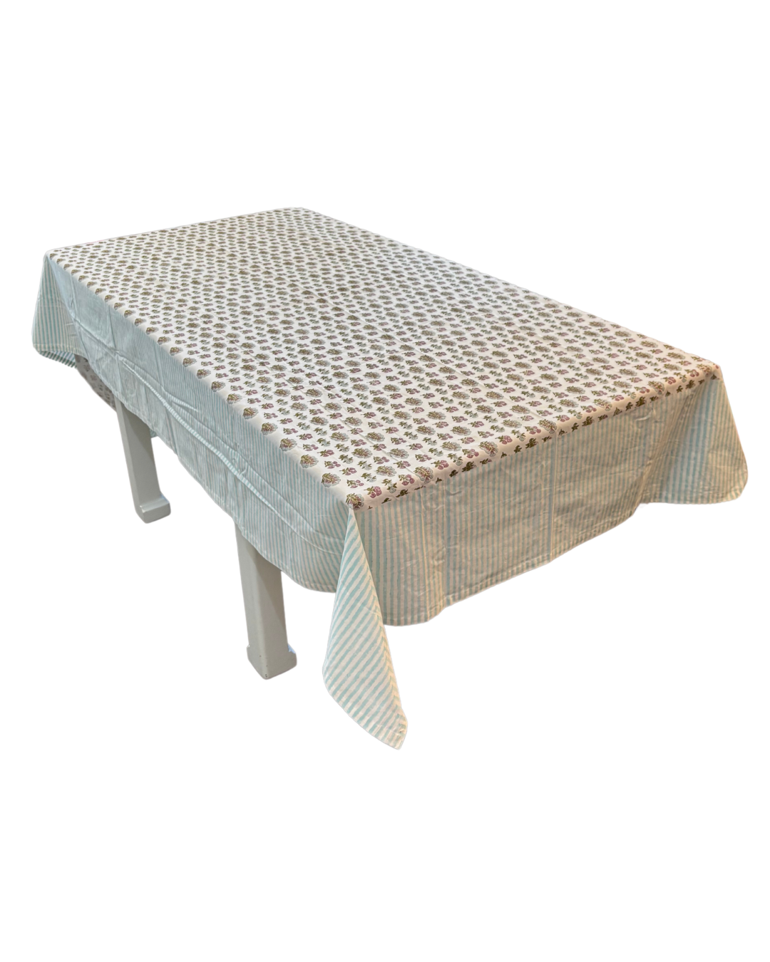 Madre Block Printed Table Cloth with Sky Border