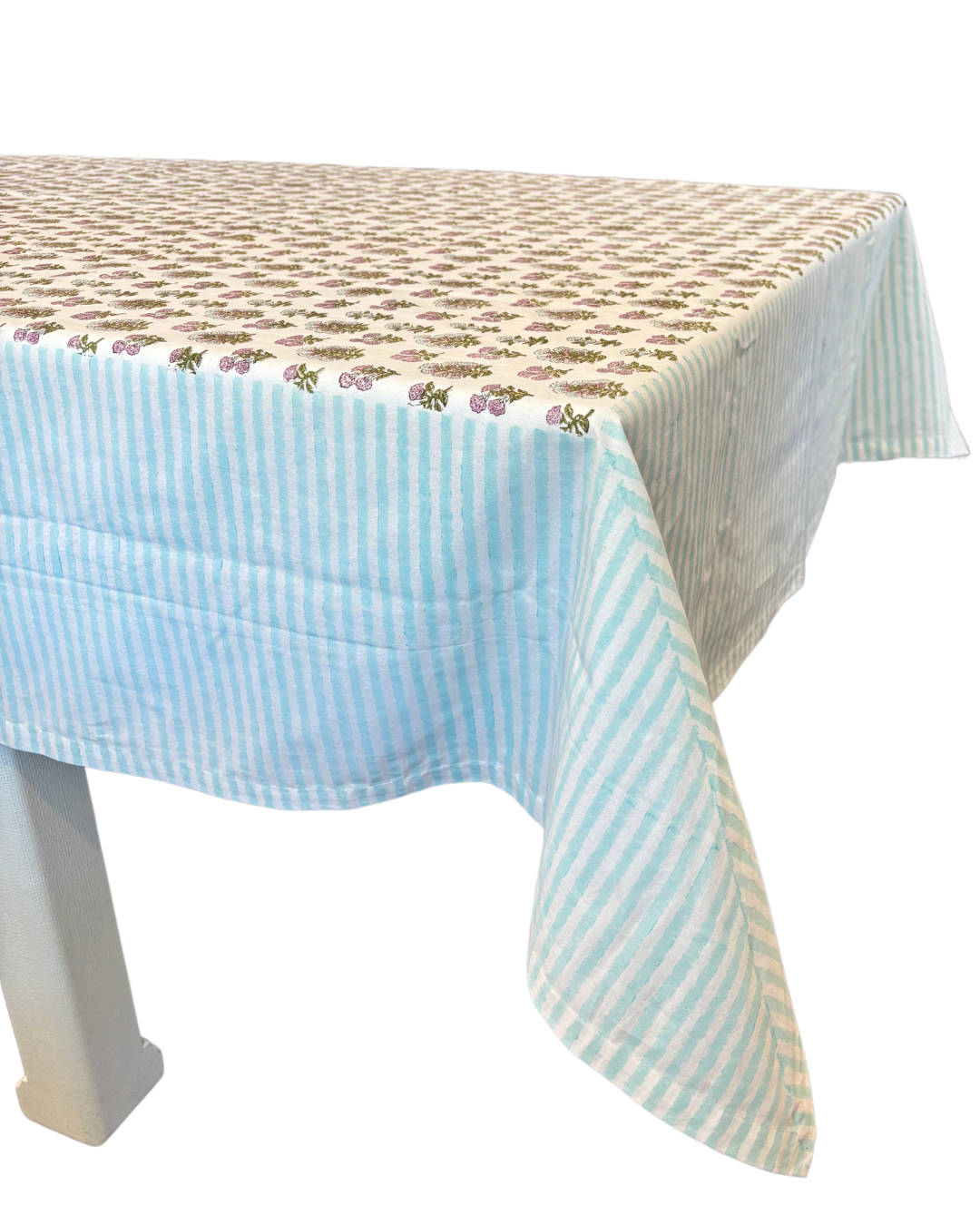 Madre Block Printed Table Cloth with Sky Border