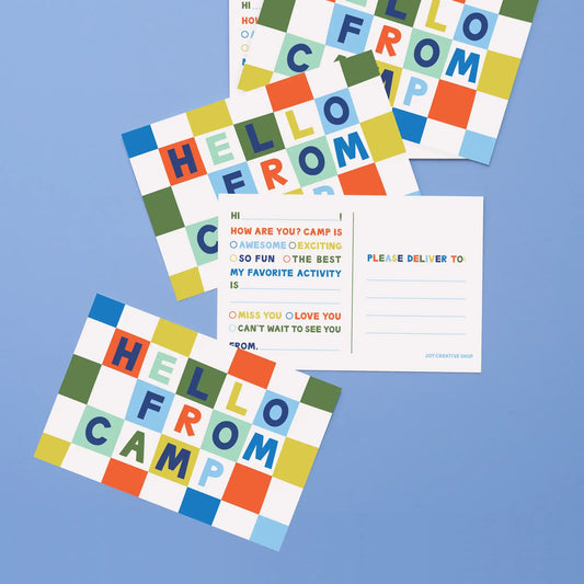 Checkered Camp Postcards in Blue