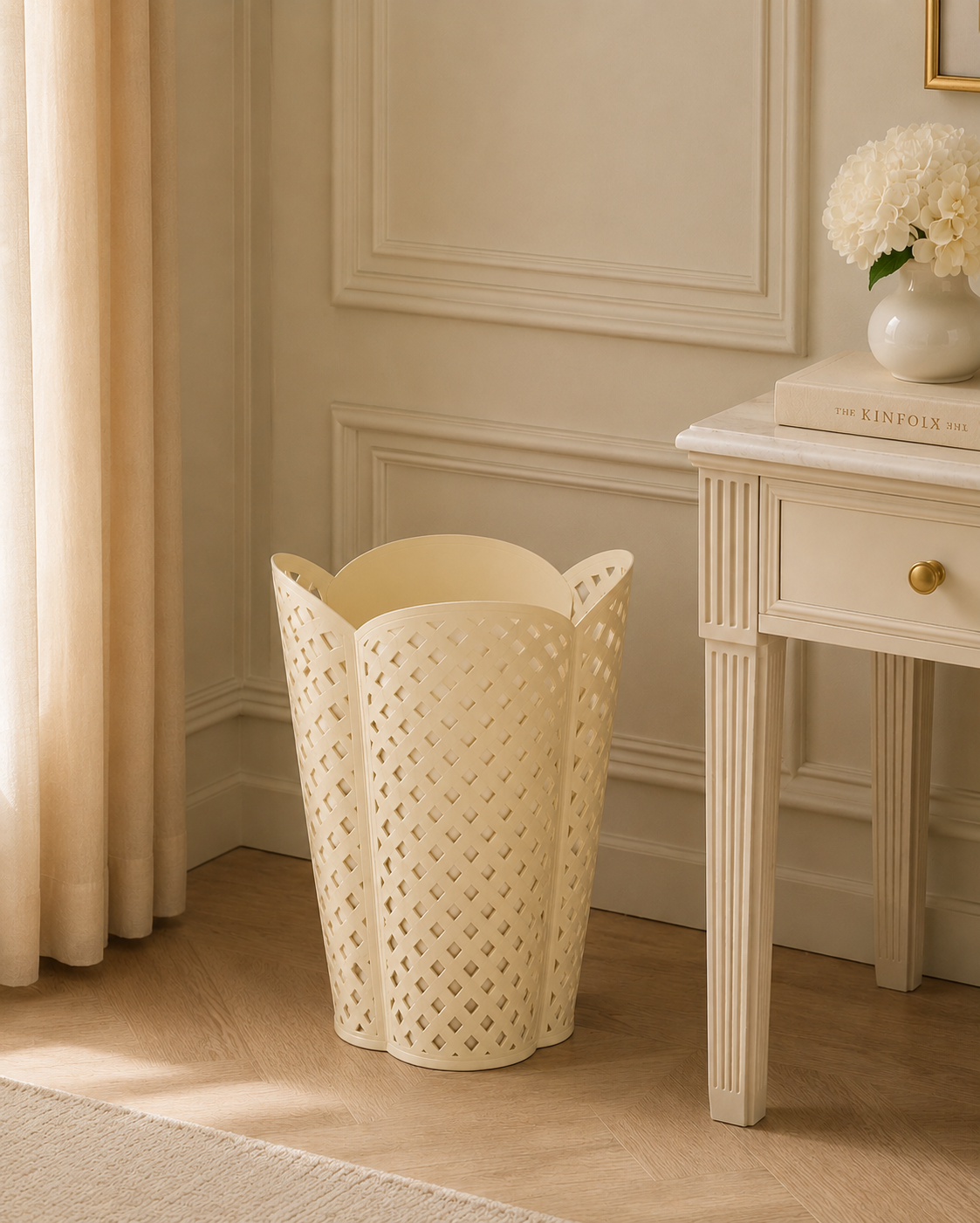 Cream Lattice Wastebasket