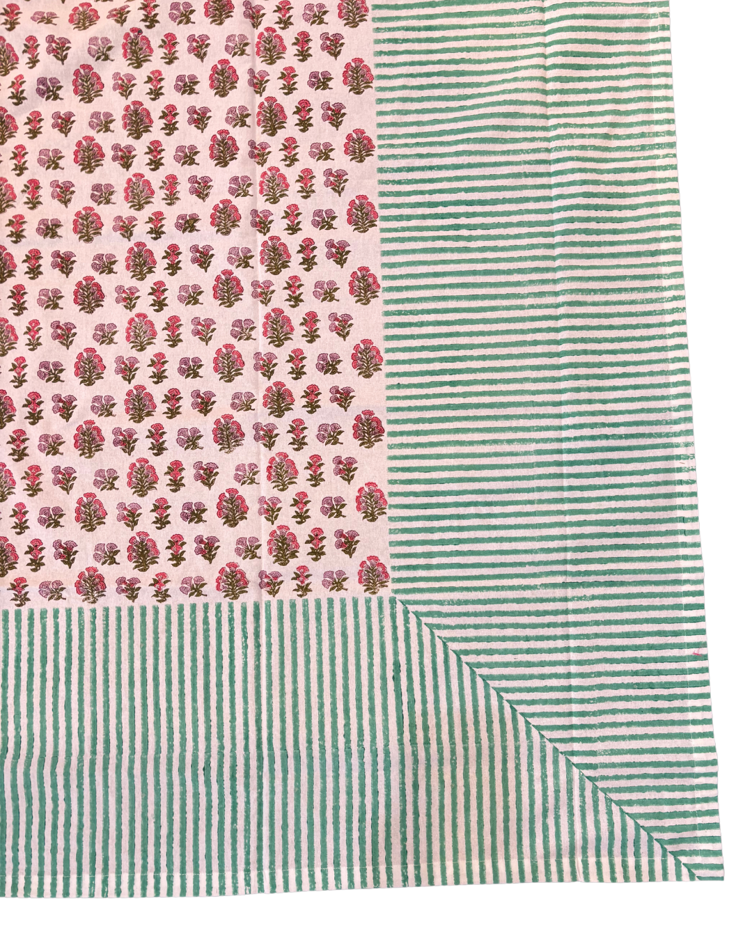 Madre Block Printed Table Cloth with Turquoise Border