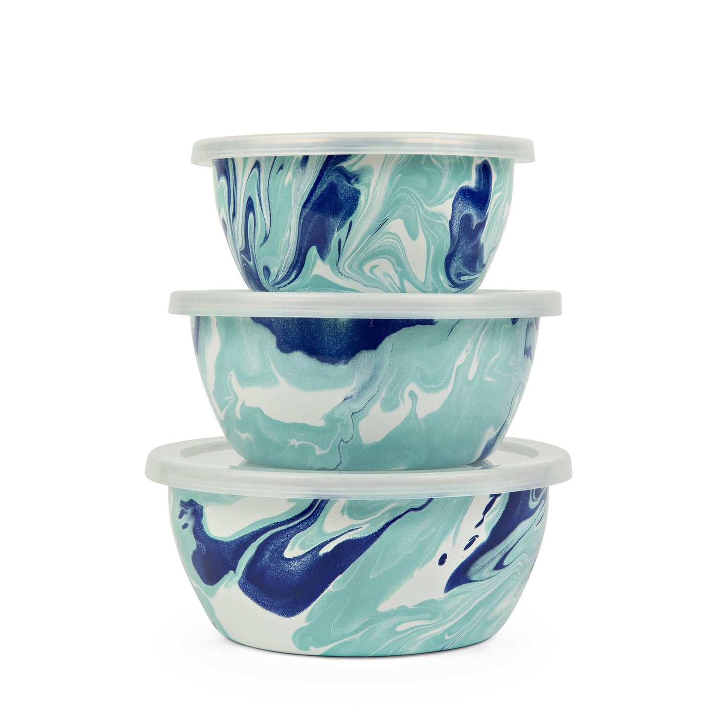 Enamelware Nesting Bowls in Lagoon, Set of 3
