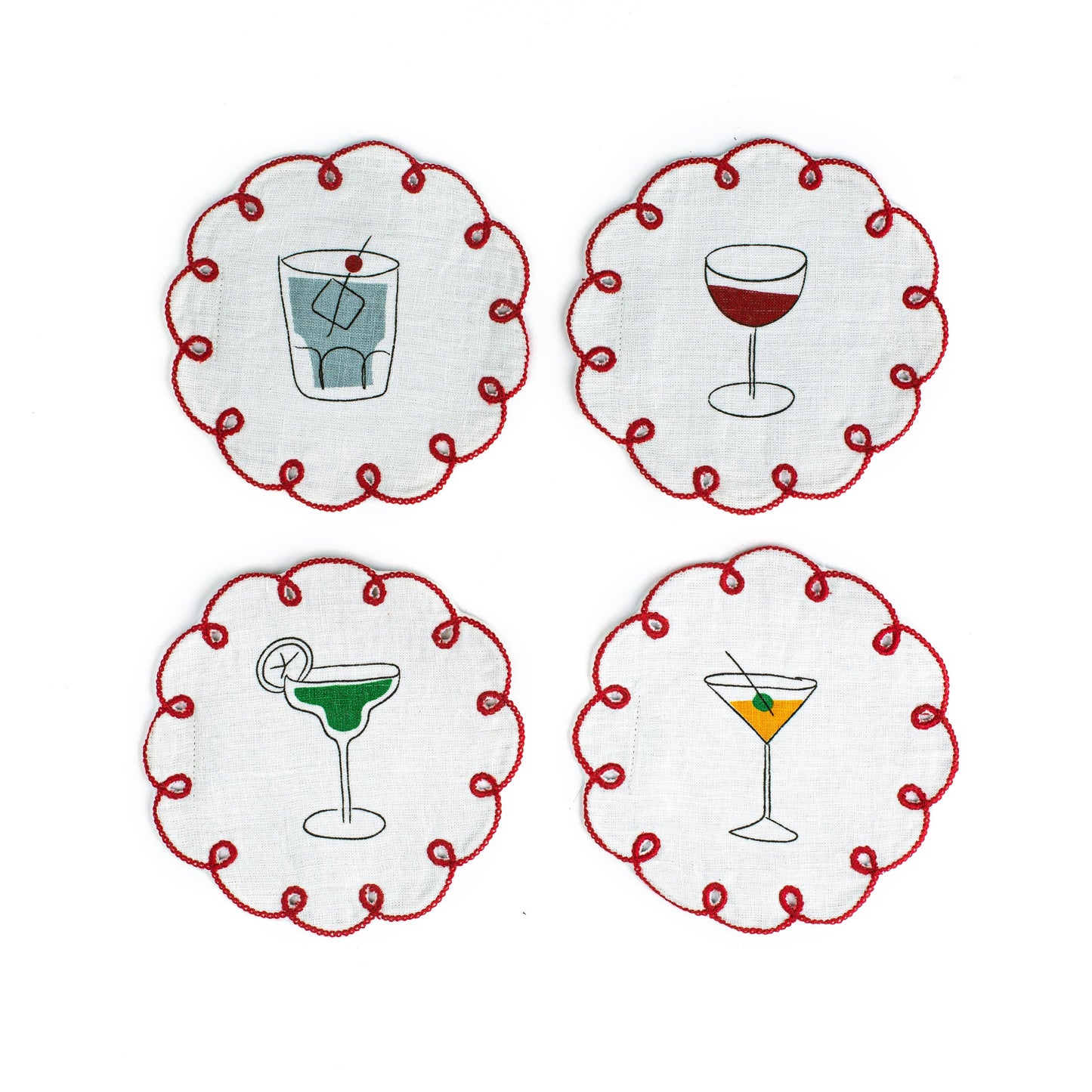 Misette Embroidered Cocktail Linen Coasters
