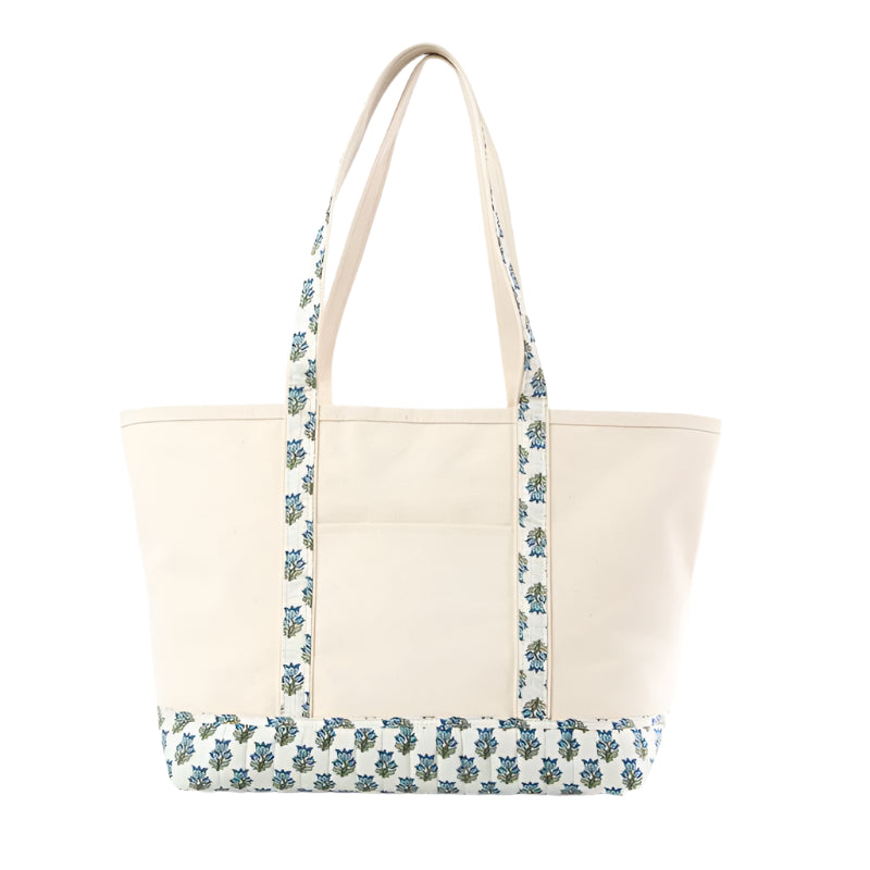 Blue Block Print Canvas Tote