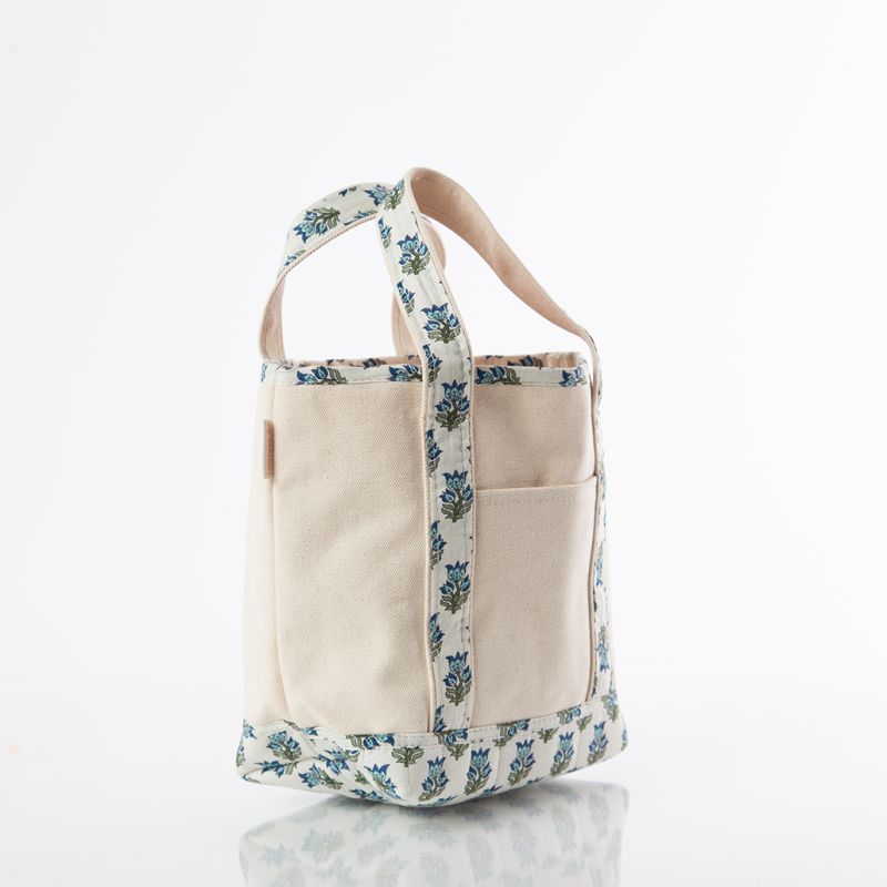 Blue Block Print Handy Open Tote