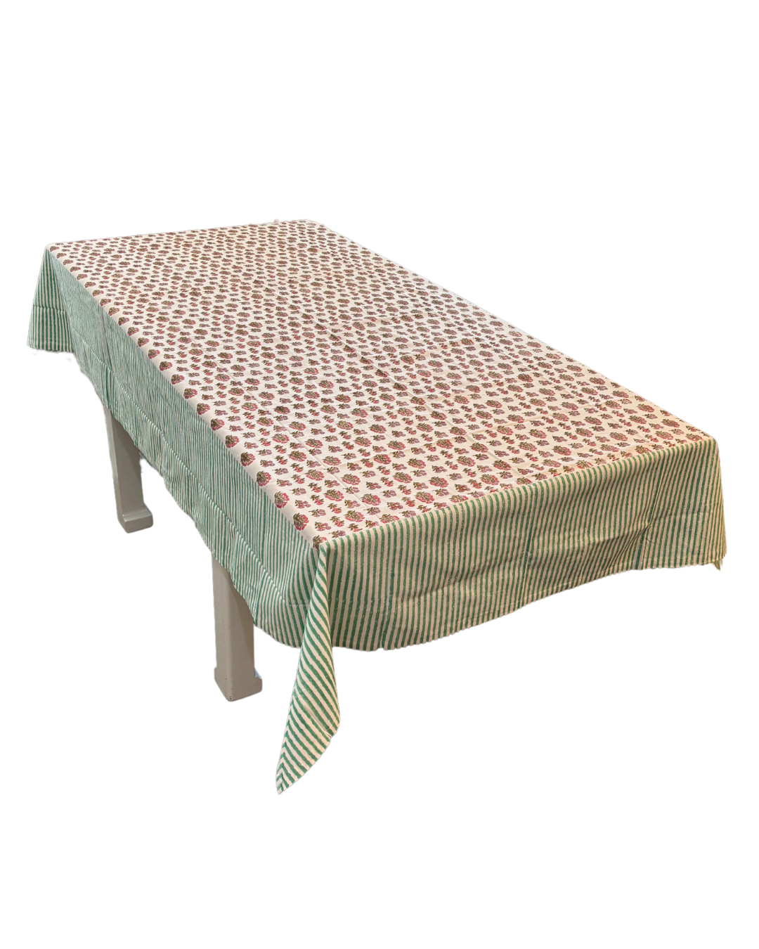 Madre Block Printed Table Cloth with Turquoise Border