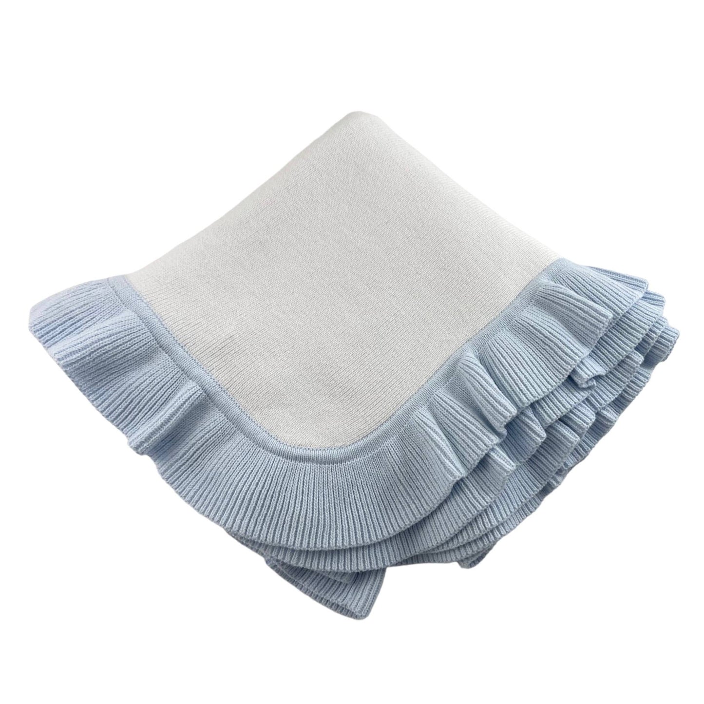 Jersey Knitted Ruffle Baby Blanket in Blue