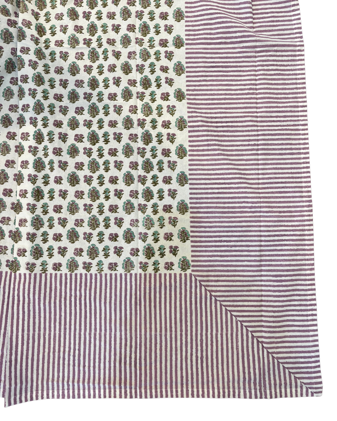 Madre Block Printed Table Cloth with Lilac Border