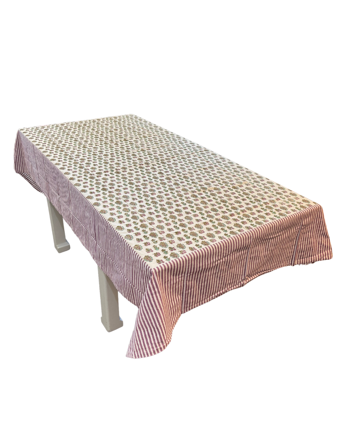 Madre Block Printed Table Cloth with Lilac Border