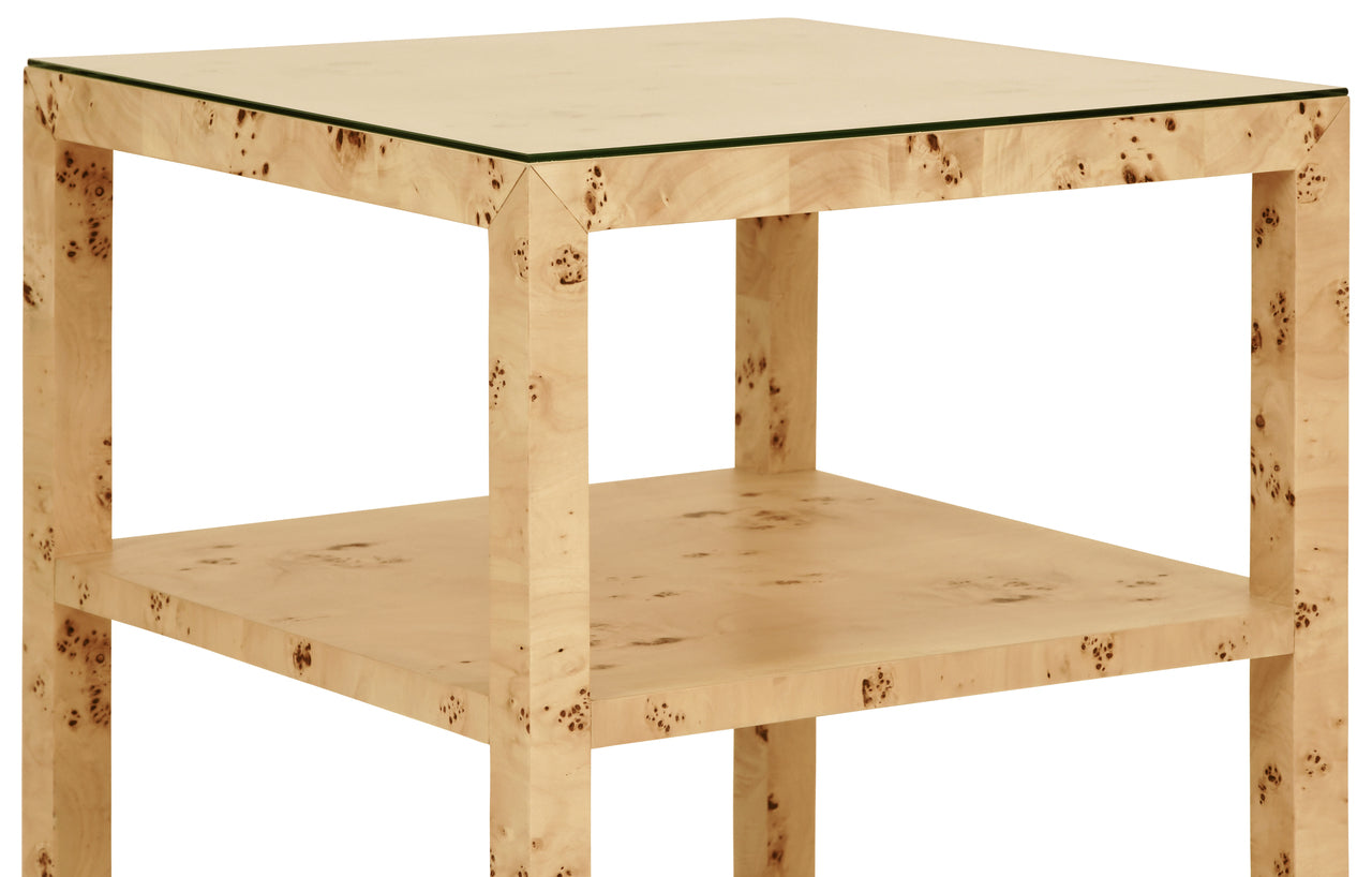 Amie Side Table in Burl Wood