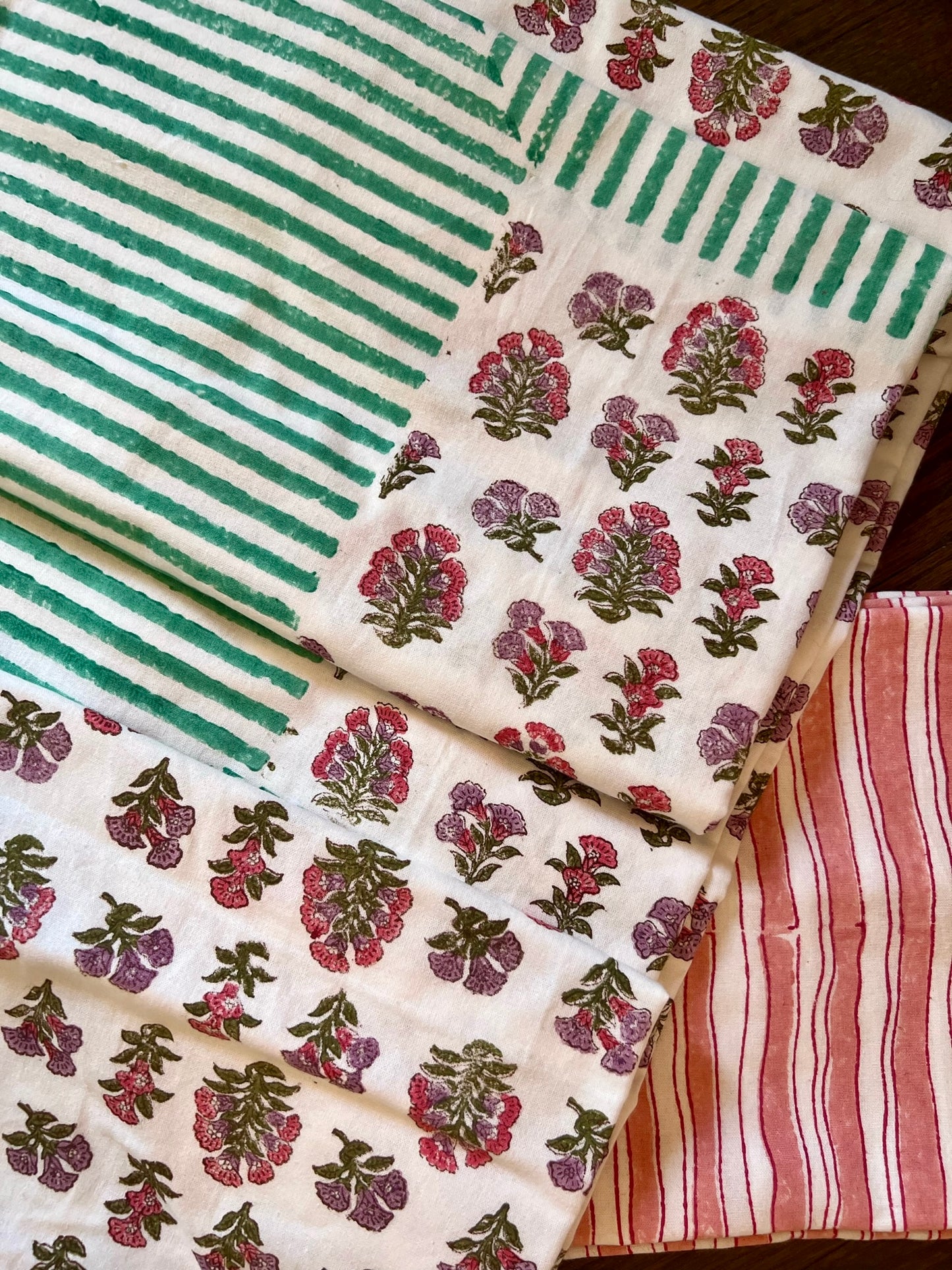 Madre Block Printed Table Cloth with Turquoise Border