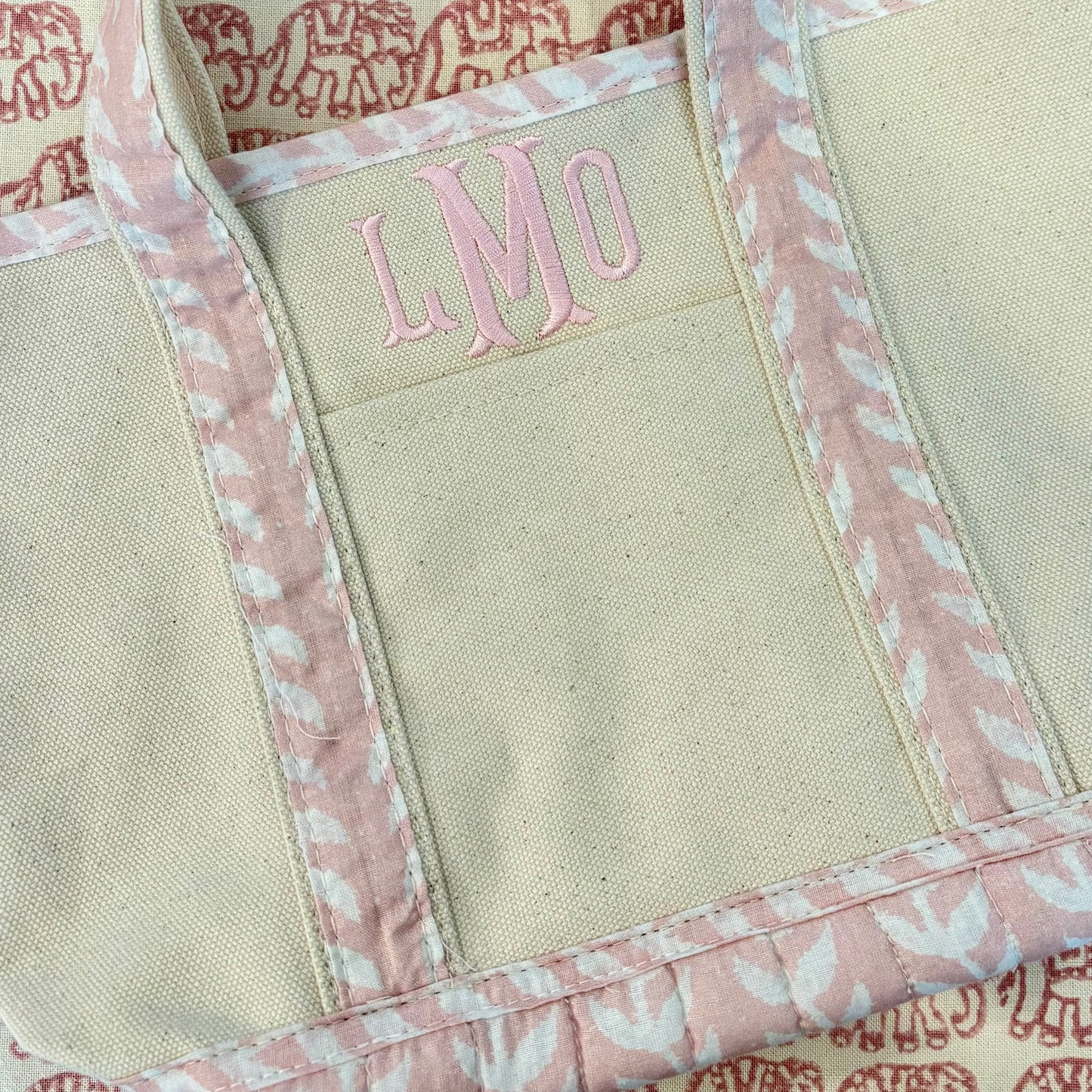 Pink Block Print Handy Open Tote
