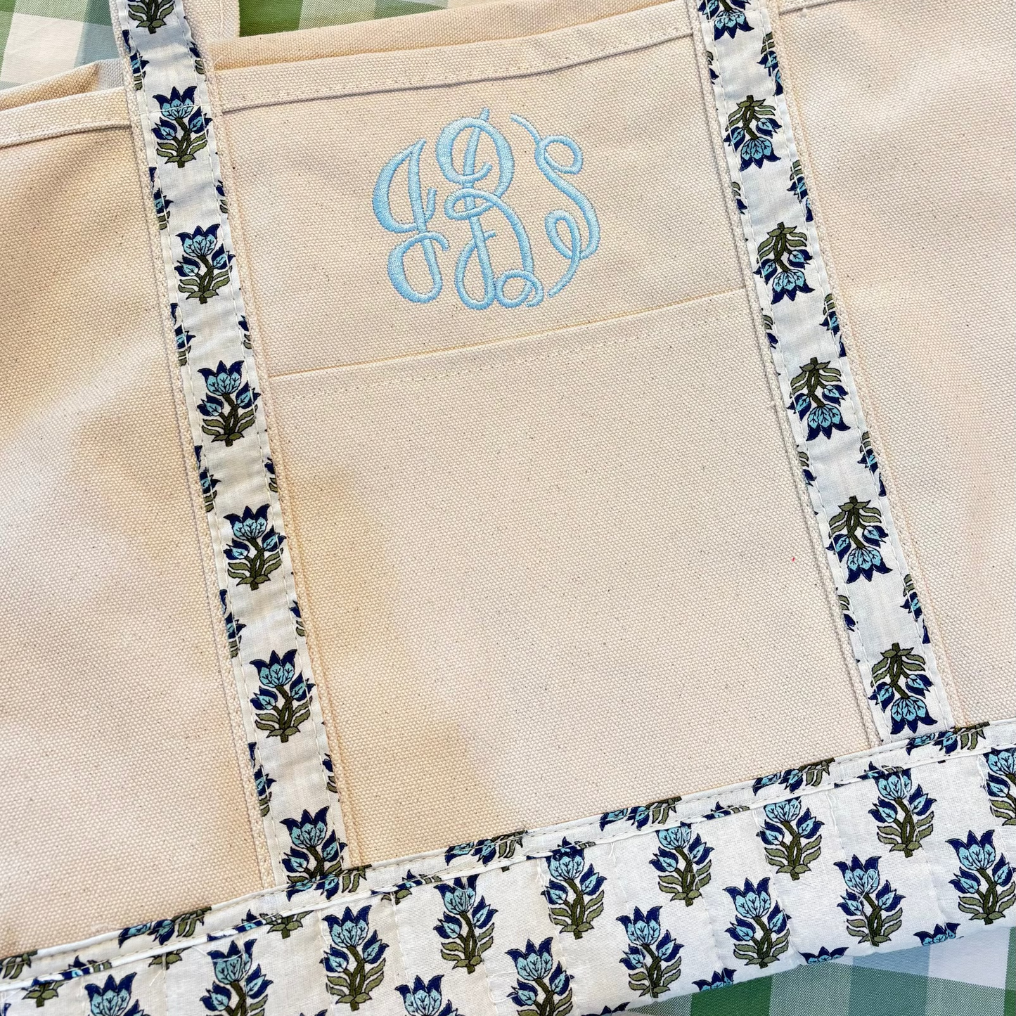 Blue Block Print Canvas Tote