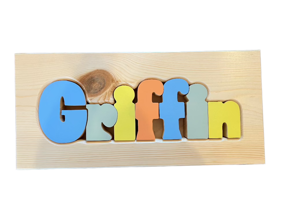 Large White Name Puzzle Stool in Pastel Colors