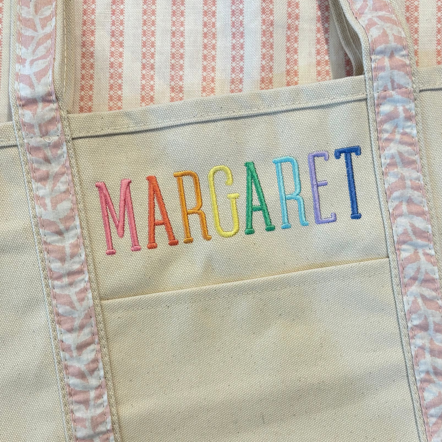 Pink Block Print Canvas Tote
