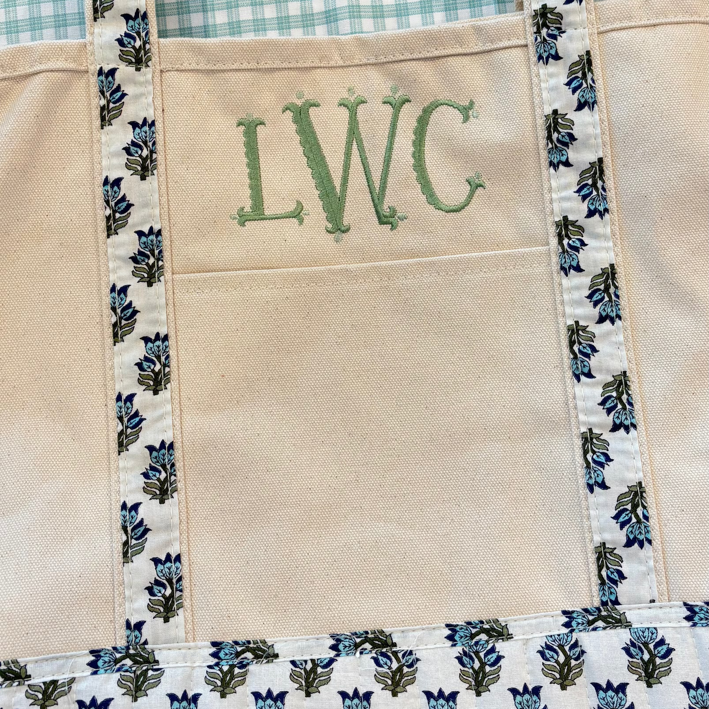 Blue Block Print Canvas Tote