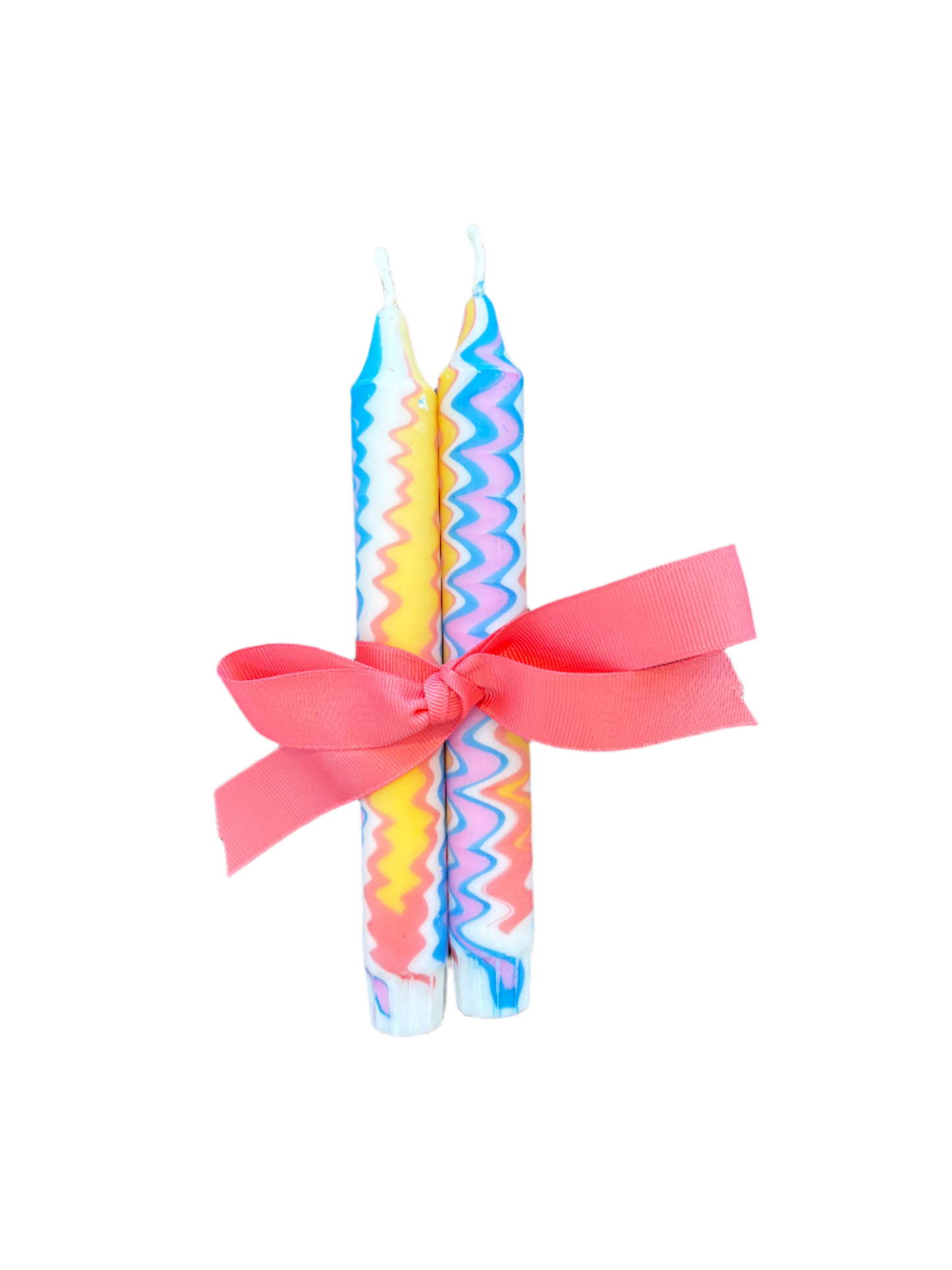 Rainbow Marble Taper Zigzag Candles, Pair