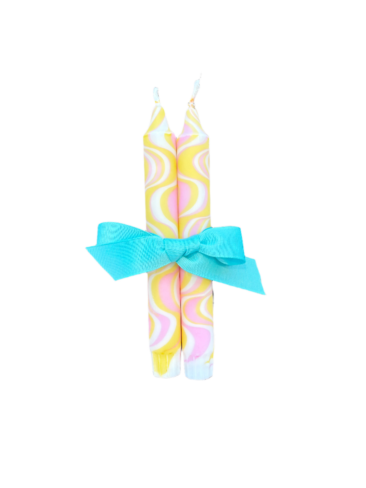 Rose & Yellow Marble Taper Candles, Pair