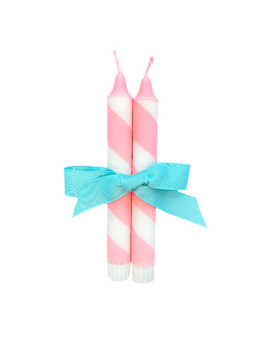 Rose & White Taper Candles, Pair
