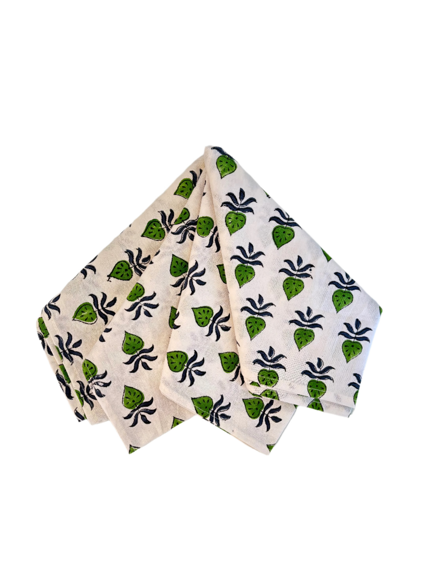 Blue and Green Handblock Print Cotton Table Napkins (Set of 4)