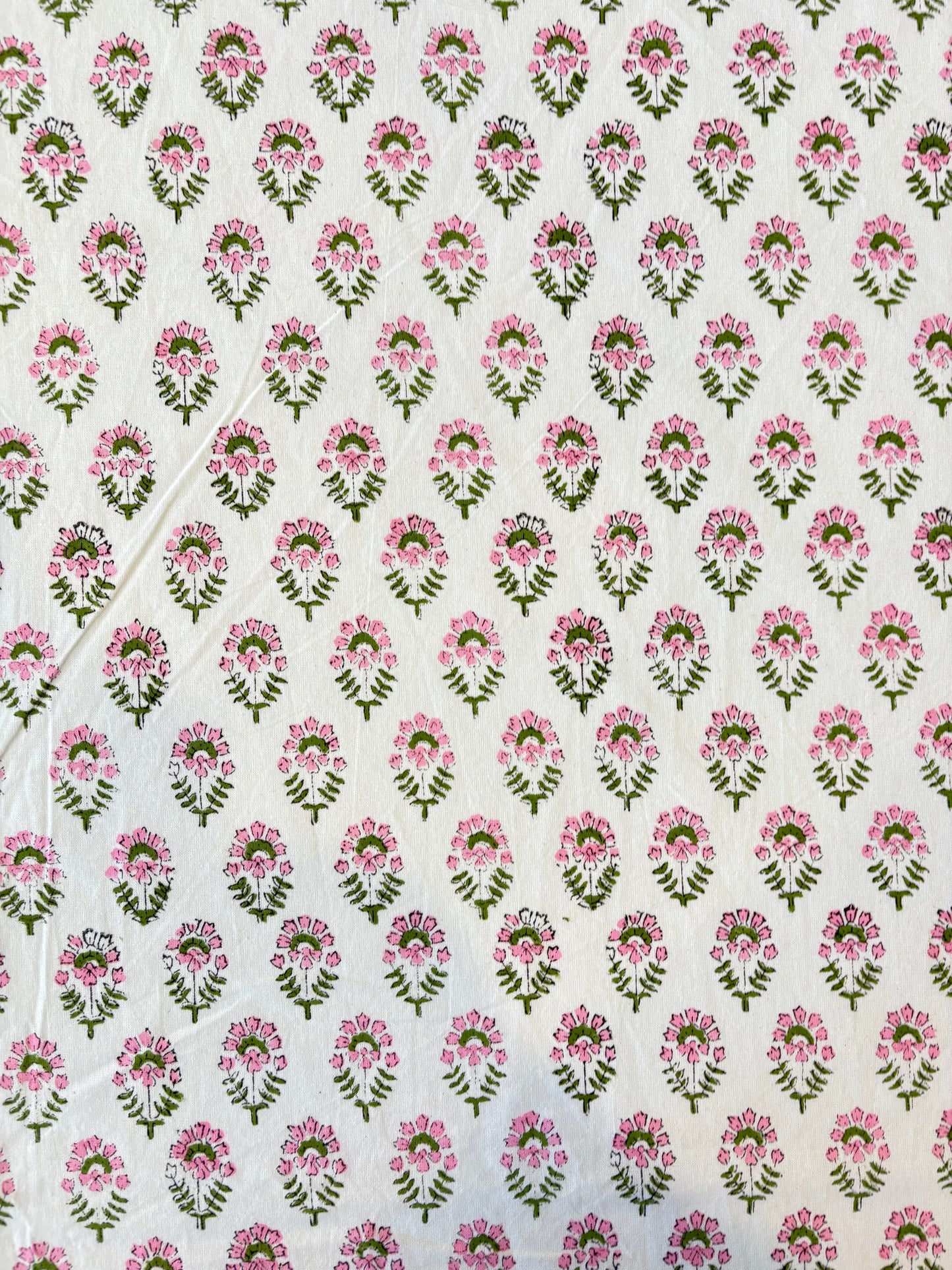 Pink and Green Handblock Print Cotton Tablecloth
