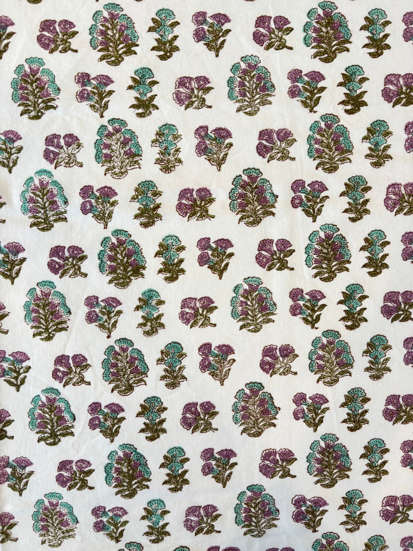 Madre Block Printed Table Cloth with Lilac Border