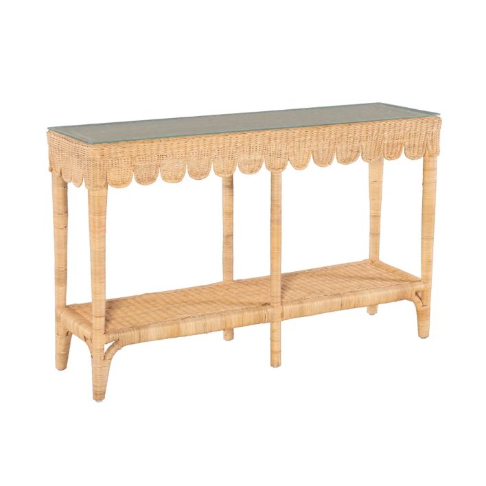 Bailey Scalloped Rattan Console Table