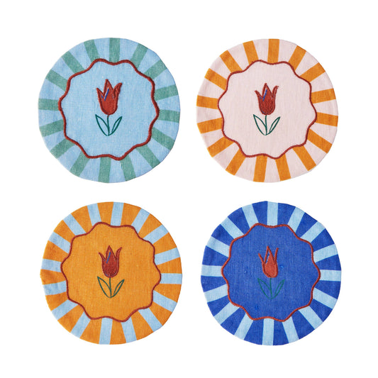 Misette Jardin Embroidered Linen Coasters