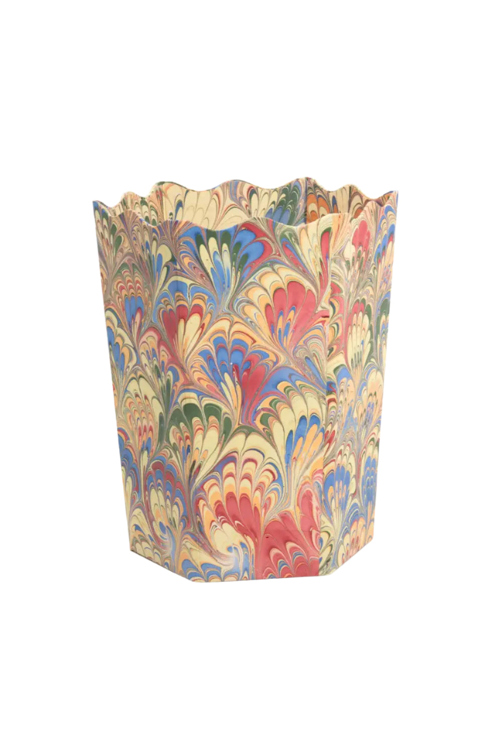 Hand-Marbled Scallop Waste Bin in Multi
