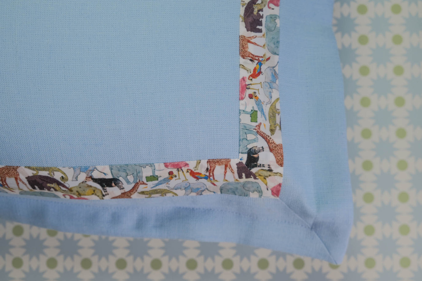 Liberty Blue & Queue for the Zoo Boudoir Pillow
