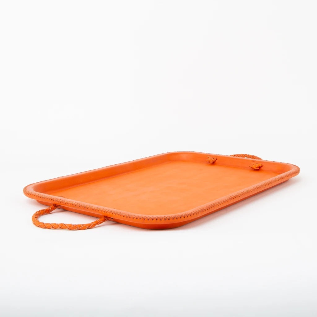 Orange Serving Tray with Braided Handles
