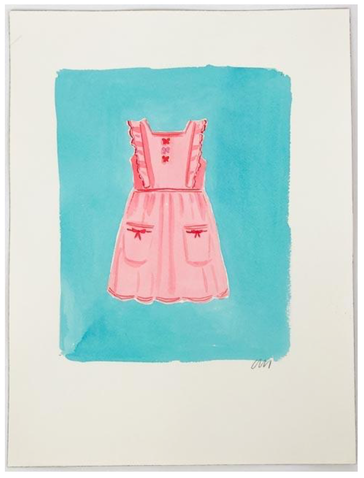 Pink Dress Paintings on Blue