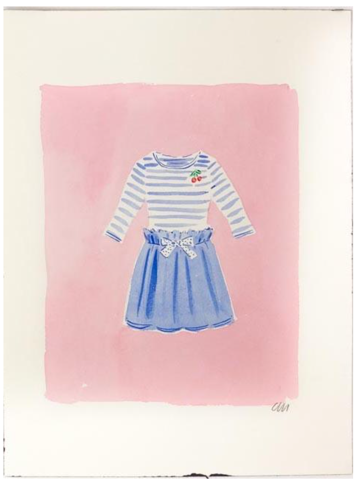 Blue Dress Painting on Pink