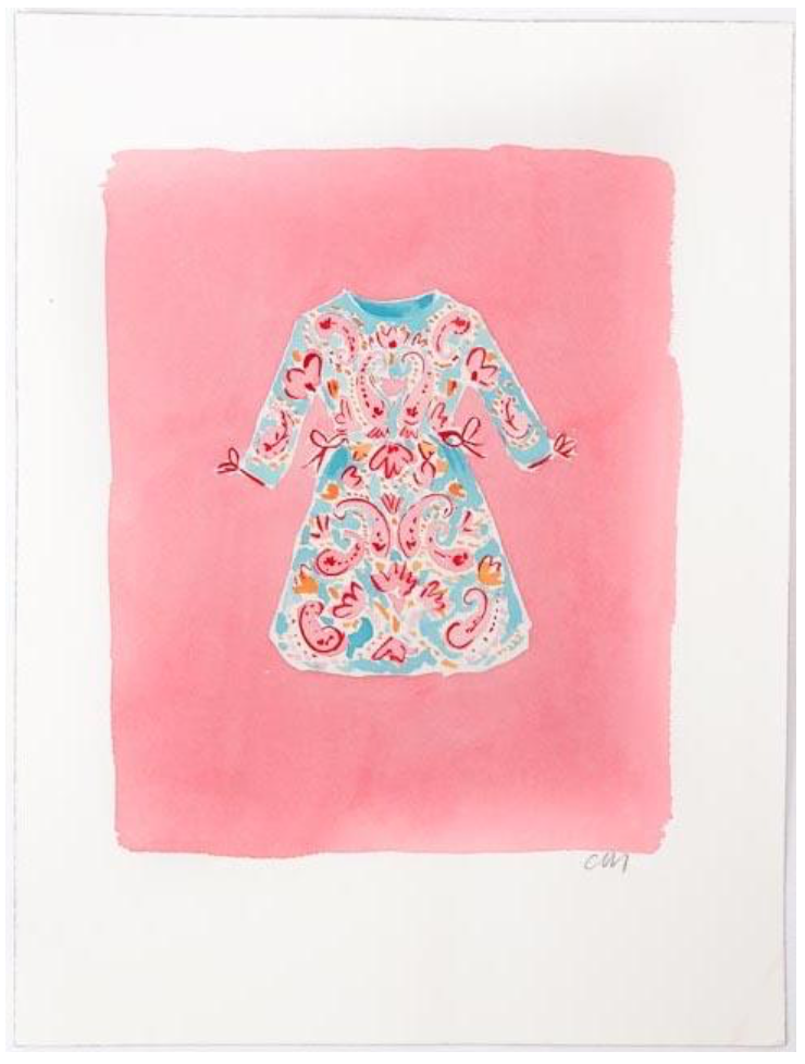 Blue Dress Painting on Pink