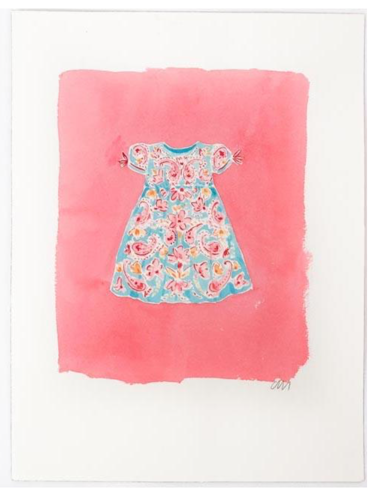 Blue Dress Painting on Pink