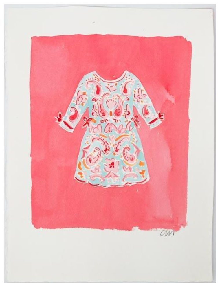 Blue Dress Painting on Pink