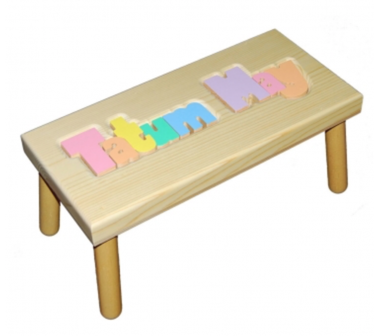 Large Name Puzzle Stool in Pastel Colors