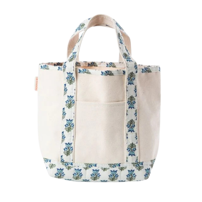Blue Block Print Handy Open Tote