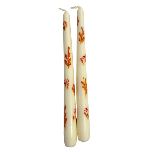 Hand Painted Autumn Taper Candles, Set of 2