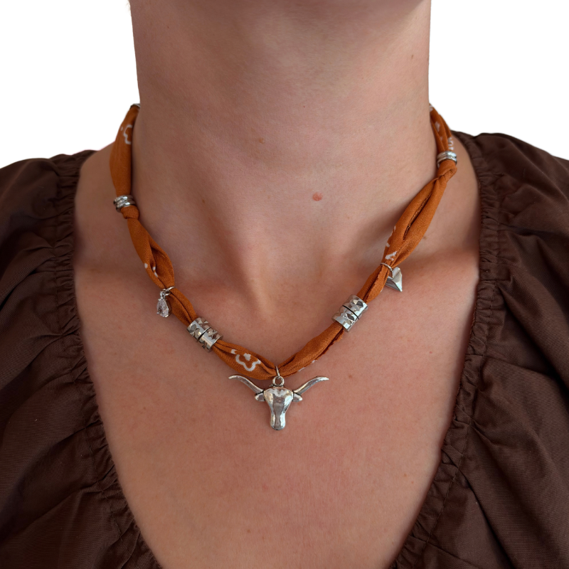 Burnt Orange Longhorn Luck Bandana Necklace