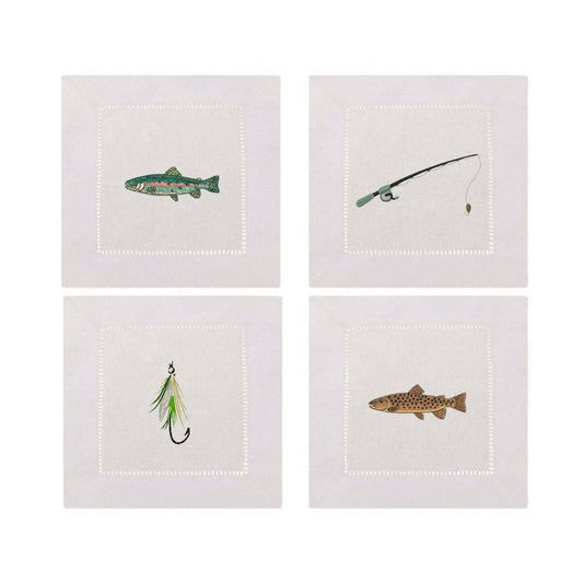 Embroidered Fishing Cocktail Napkins