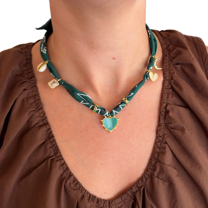 Green Heart Luck Bandana Necklace