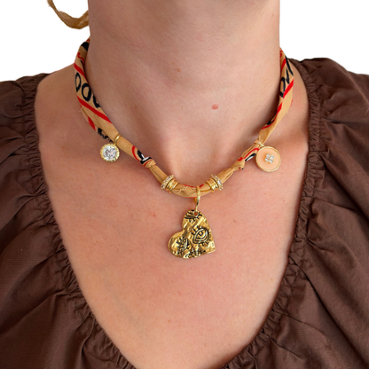 Orange Heart Luck Bandana Necklace